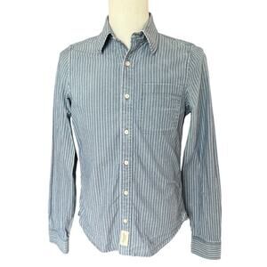 Abercrombie & Fitch Muscle Denim Striped Button Up Shirt Men's Size S Irregular